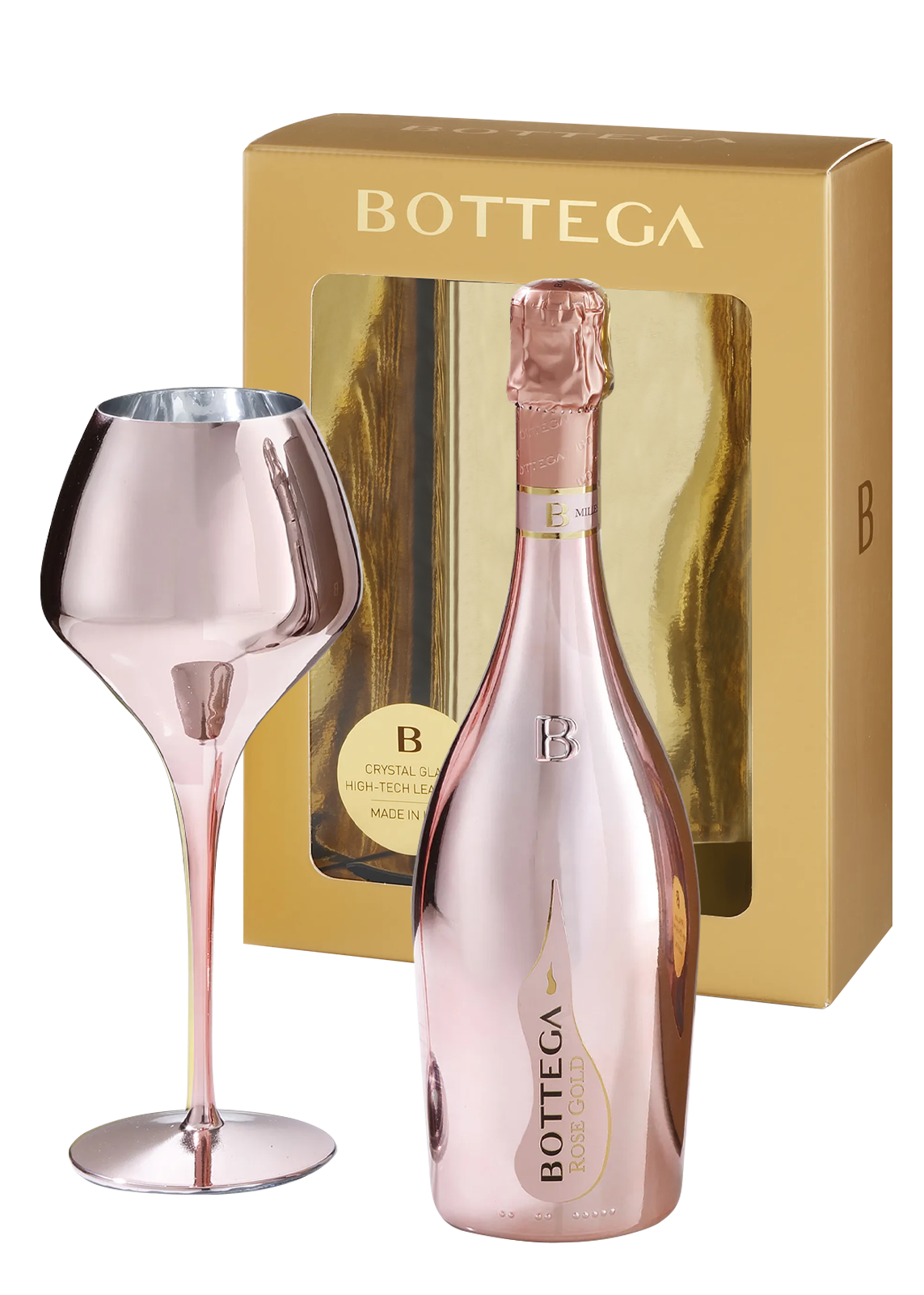 Bottega Pink Oro Rose Prosecco 75Cl With Magnifico Rose Gold Glass